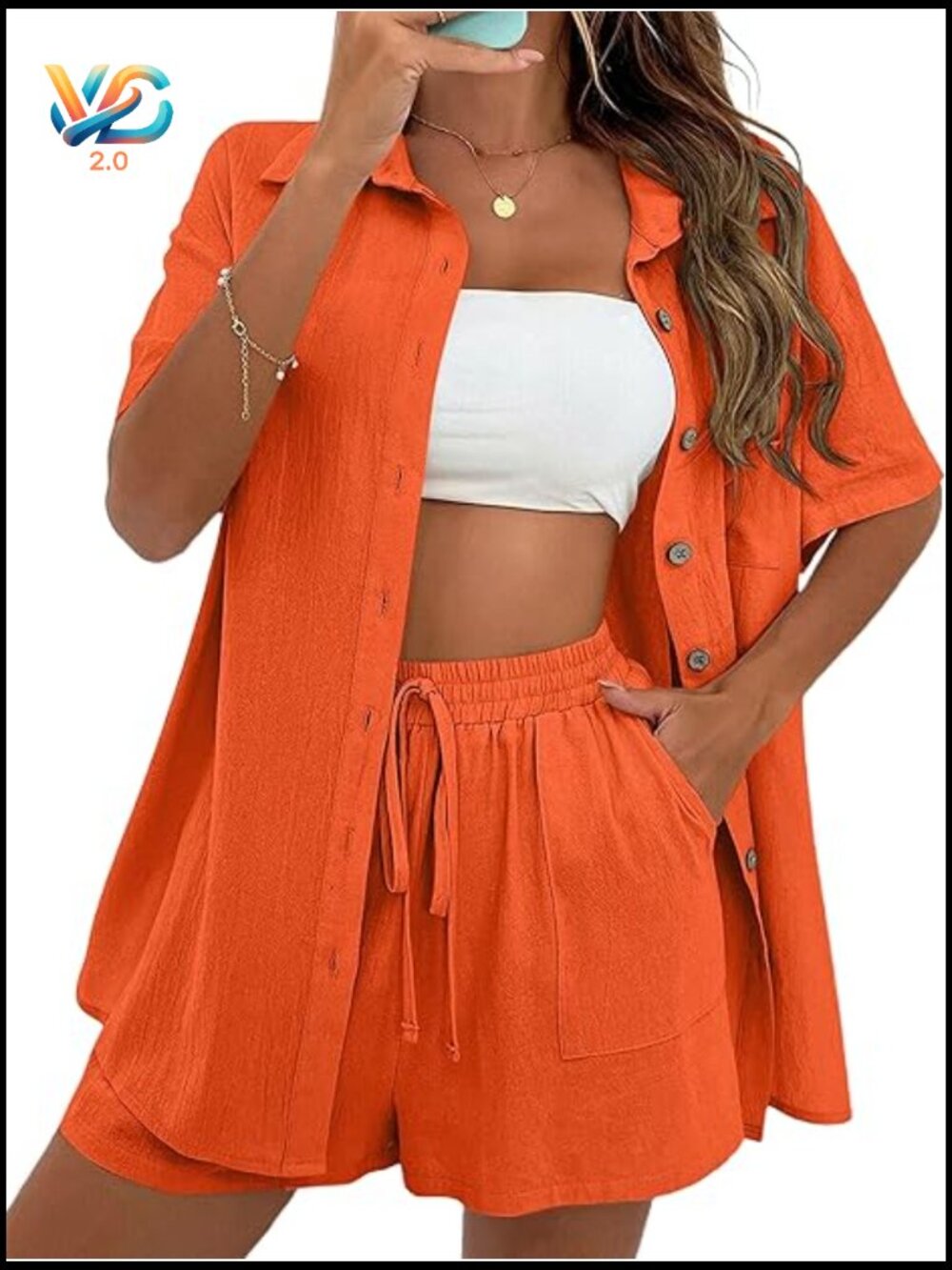 Summer Linen Short Set 2 Piece Lounge Beach Vacation Outfits Tracksuit